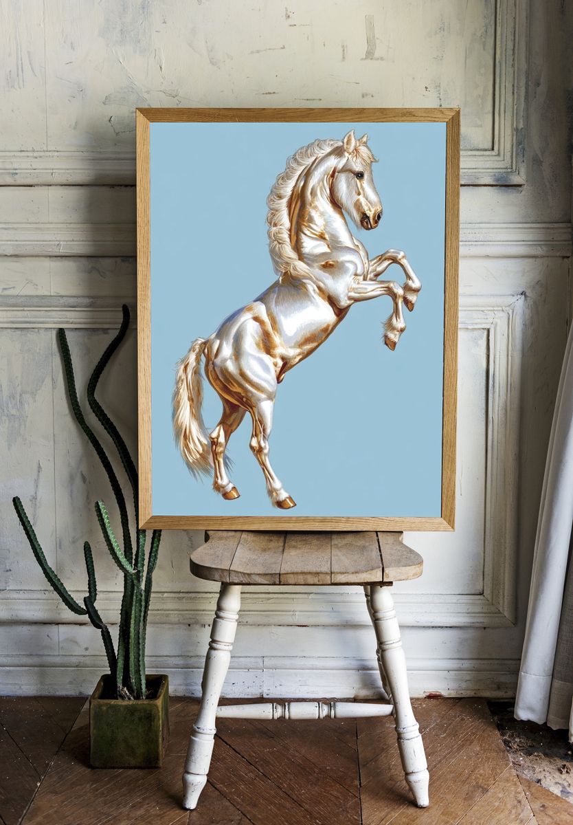Rearing White Horse Illustration Poster room preview