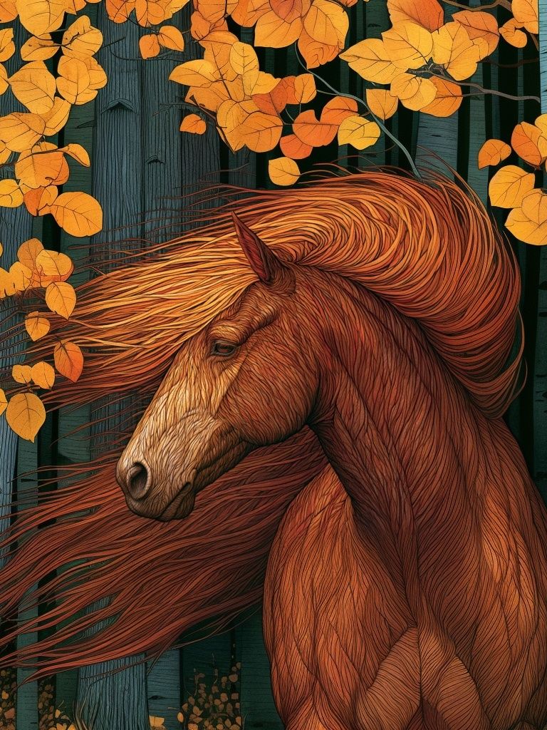 Autumn Horse Forest Illustration Poster. poster detail