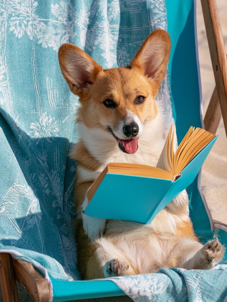 Corgi Reading by the Beach Poster. poster detail