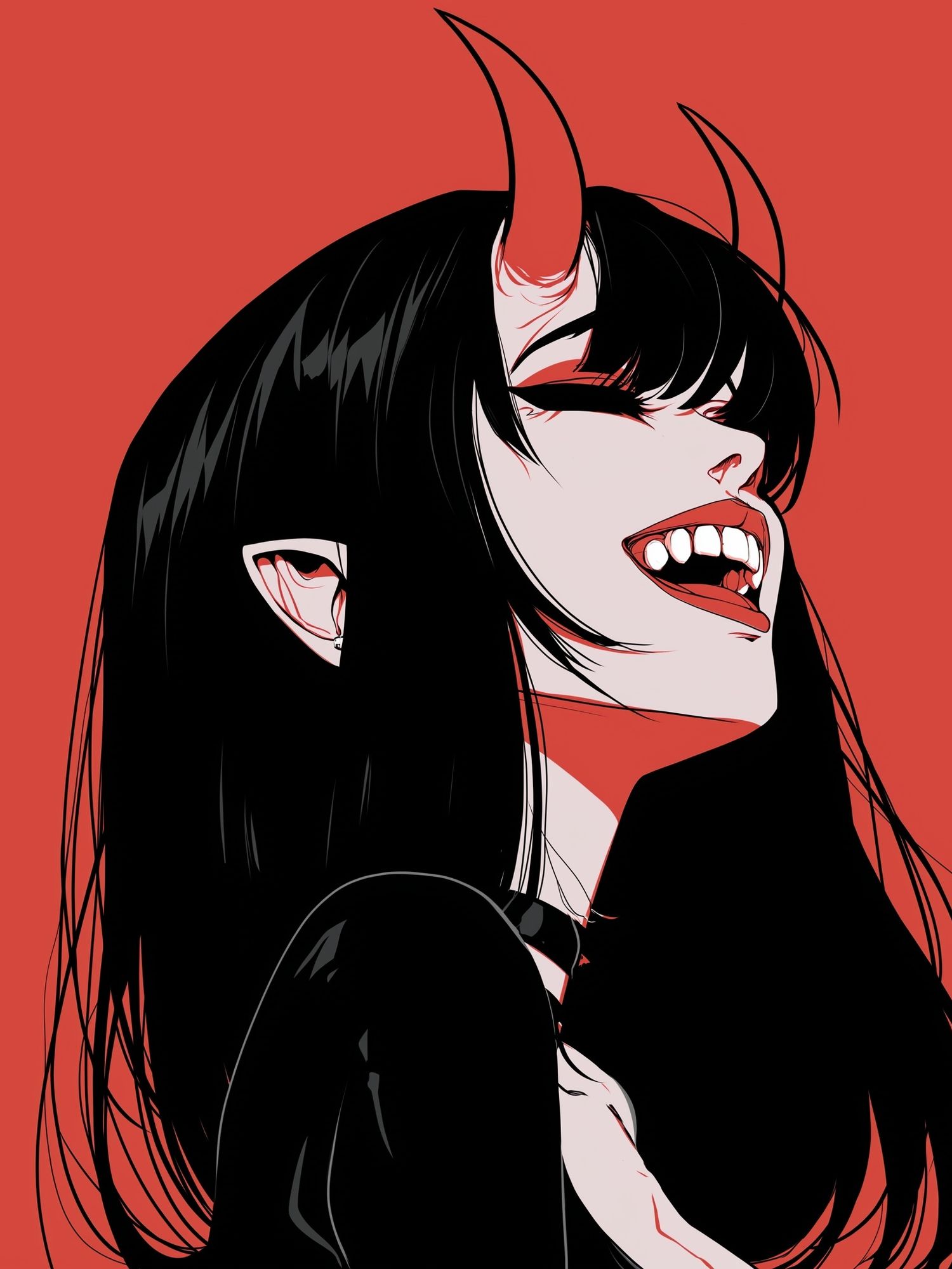 Horned Anime Girl Portrait Poster. poster detail