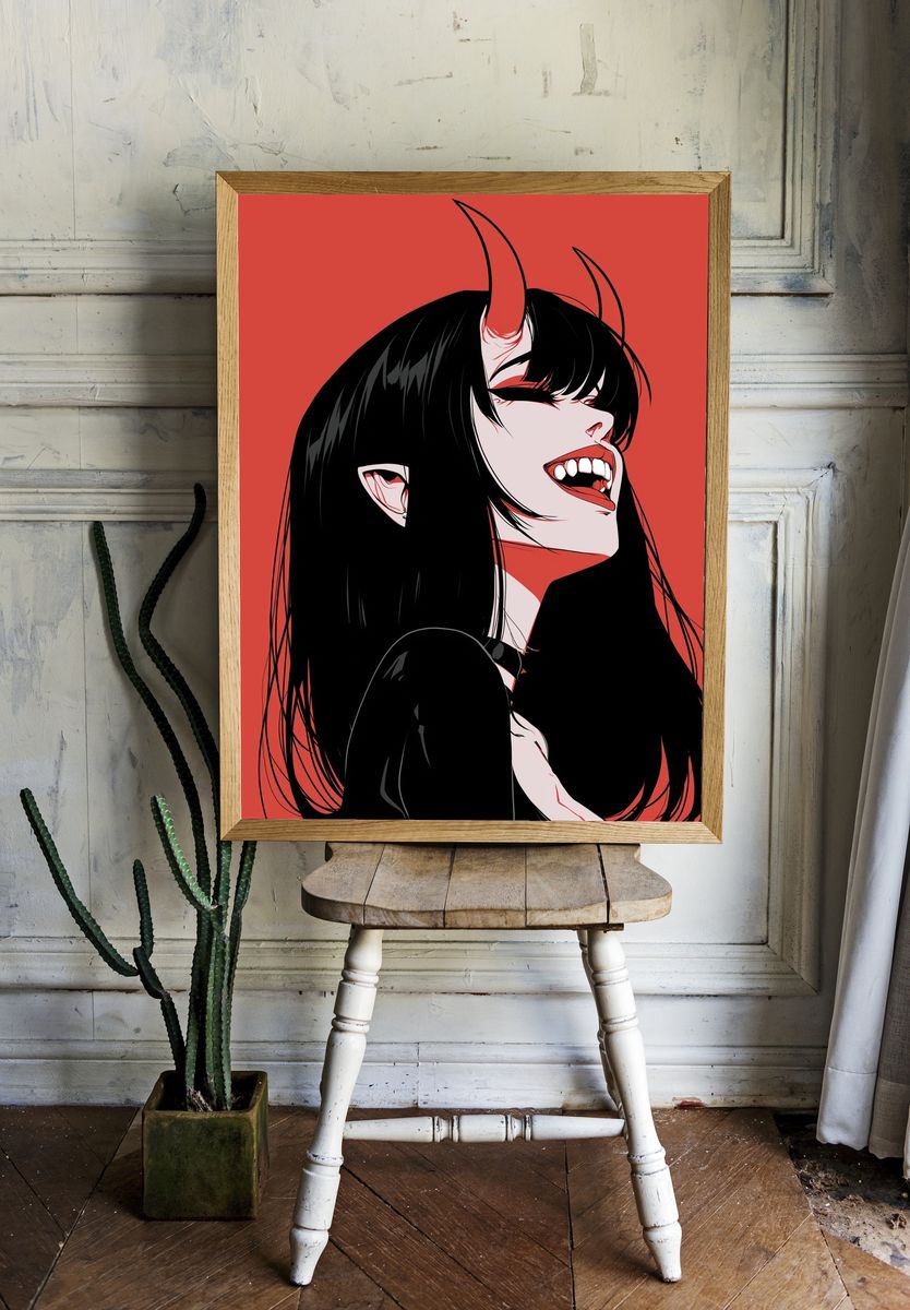 Horned Anime Girl Portrait Poster. room preview