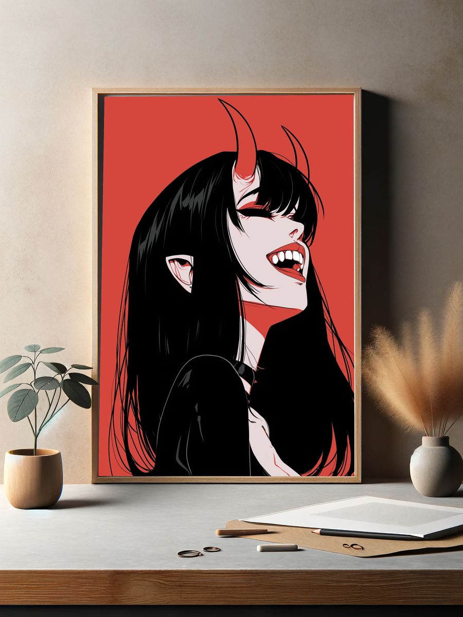 Horned Anime Girl Portrait Poster. — room view 2