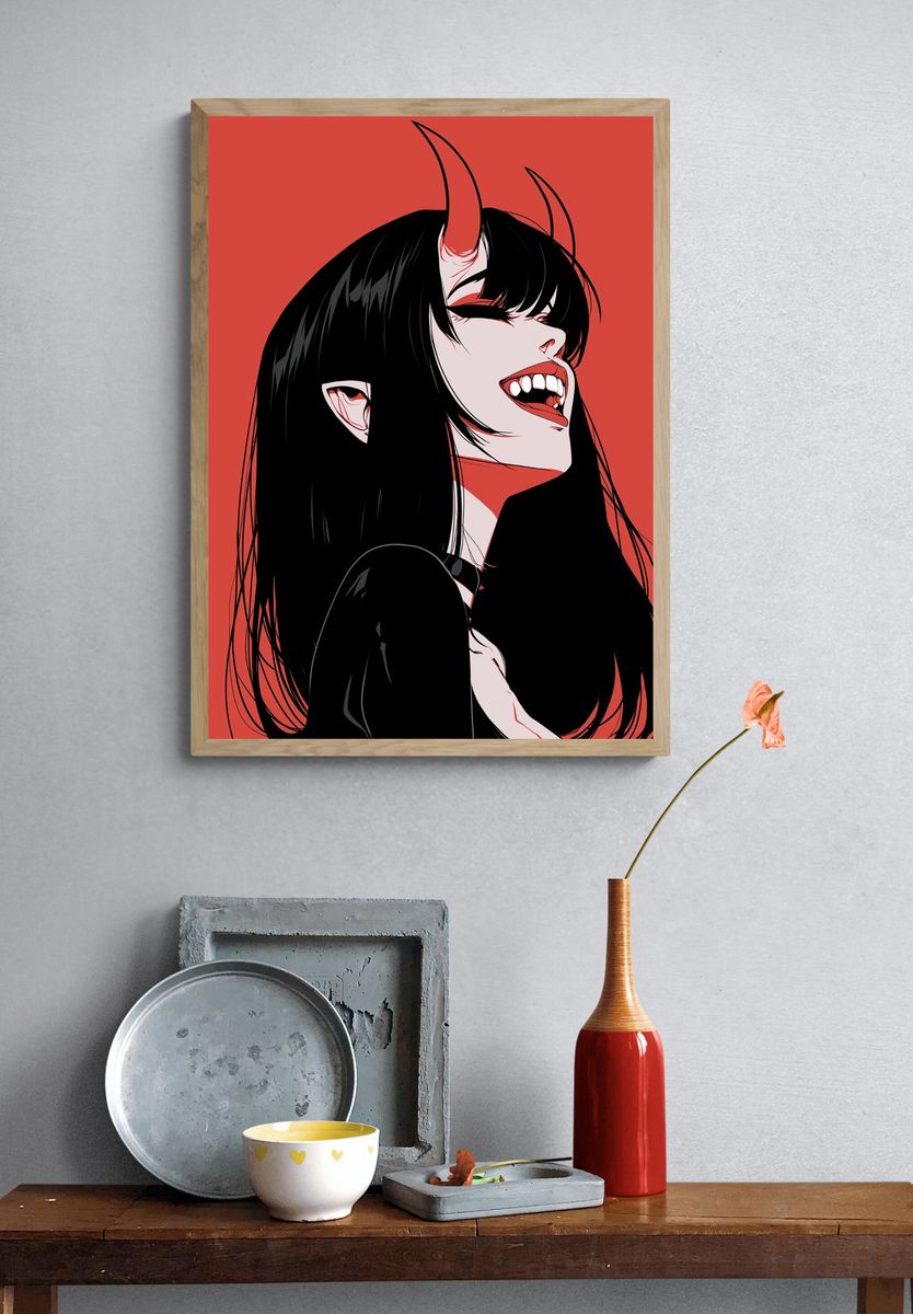 Horned Anime Girl Portrait Poster. — room view 3