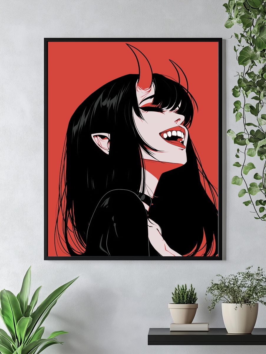 Horned Anime Girl Portrait Poster. — room view 4
