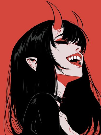 Horned Anime Girl Portrait Poster. poster