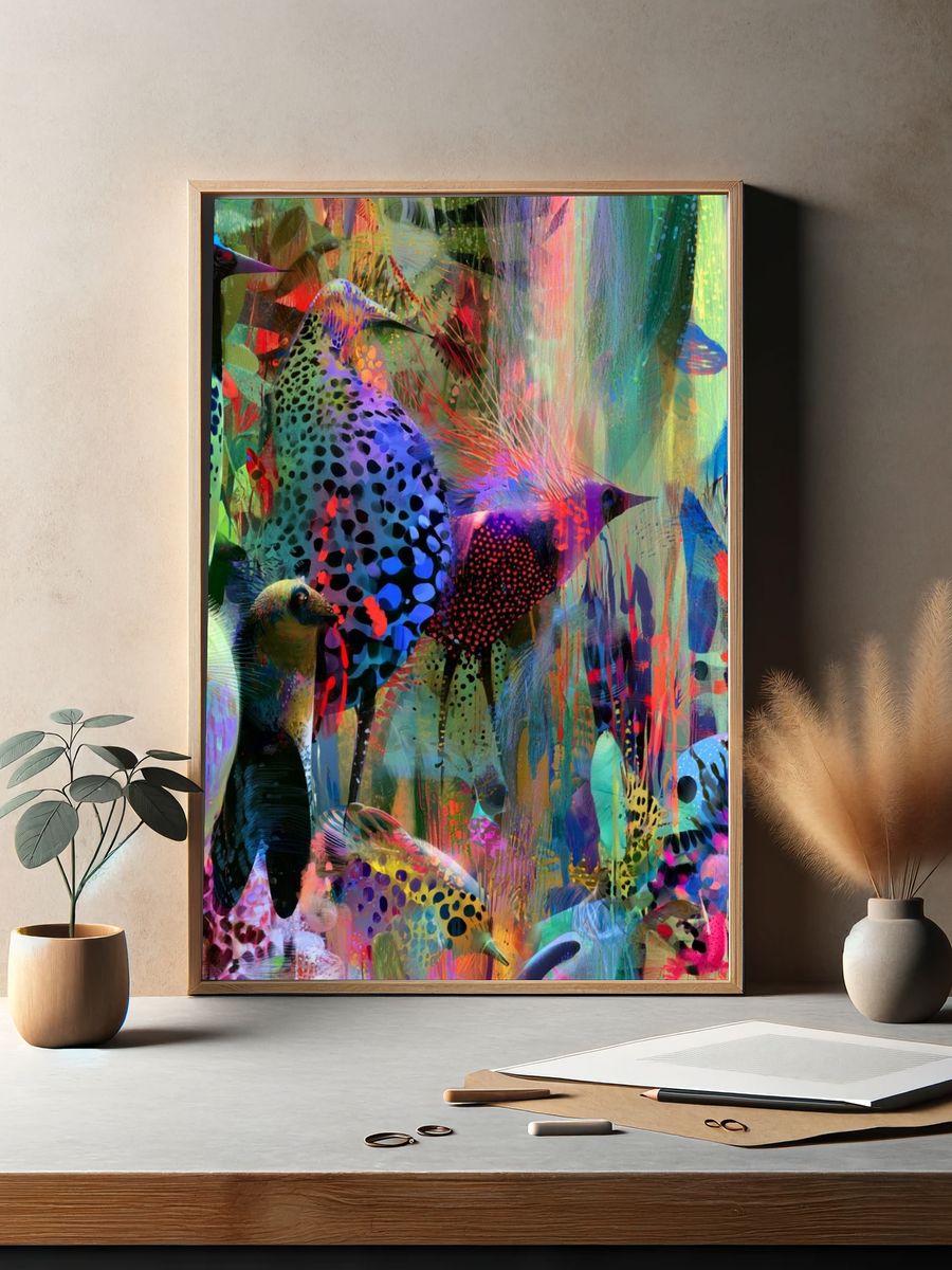 Colorful Birds Illustration Poster. — room view 2