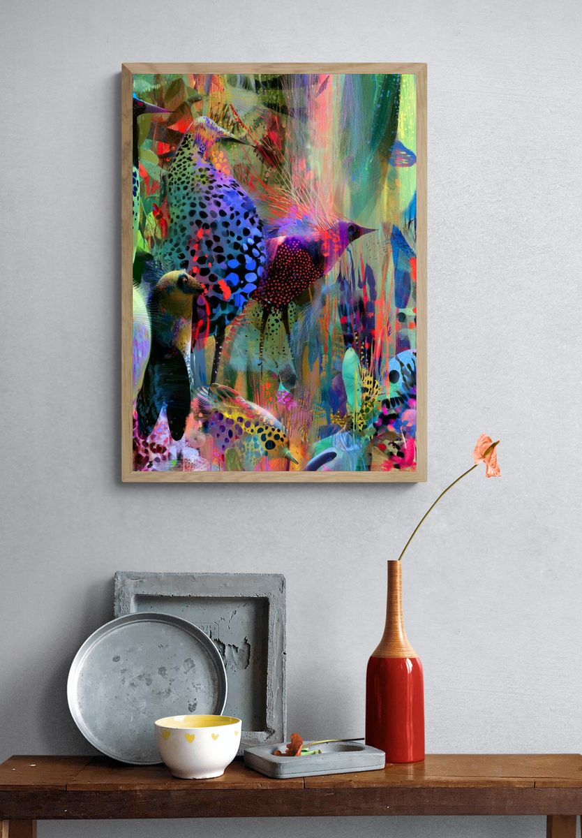 Colorful Birds Illustration Poster. — room view 3