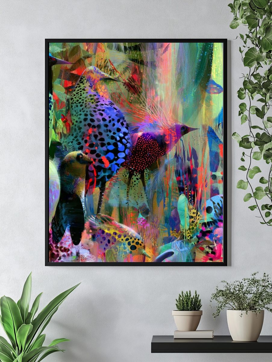 Colorful Birds Illustration Poster. — room view 4