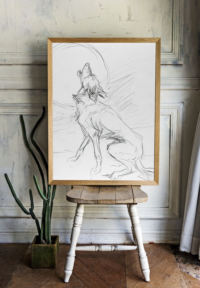Howling Wolf Sketch Poster. — room view 1