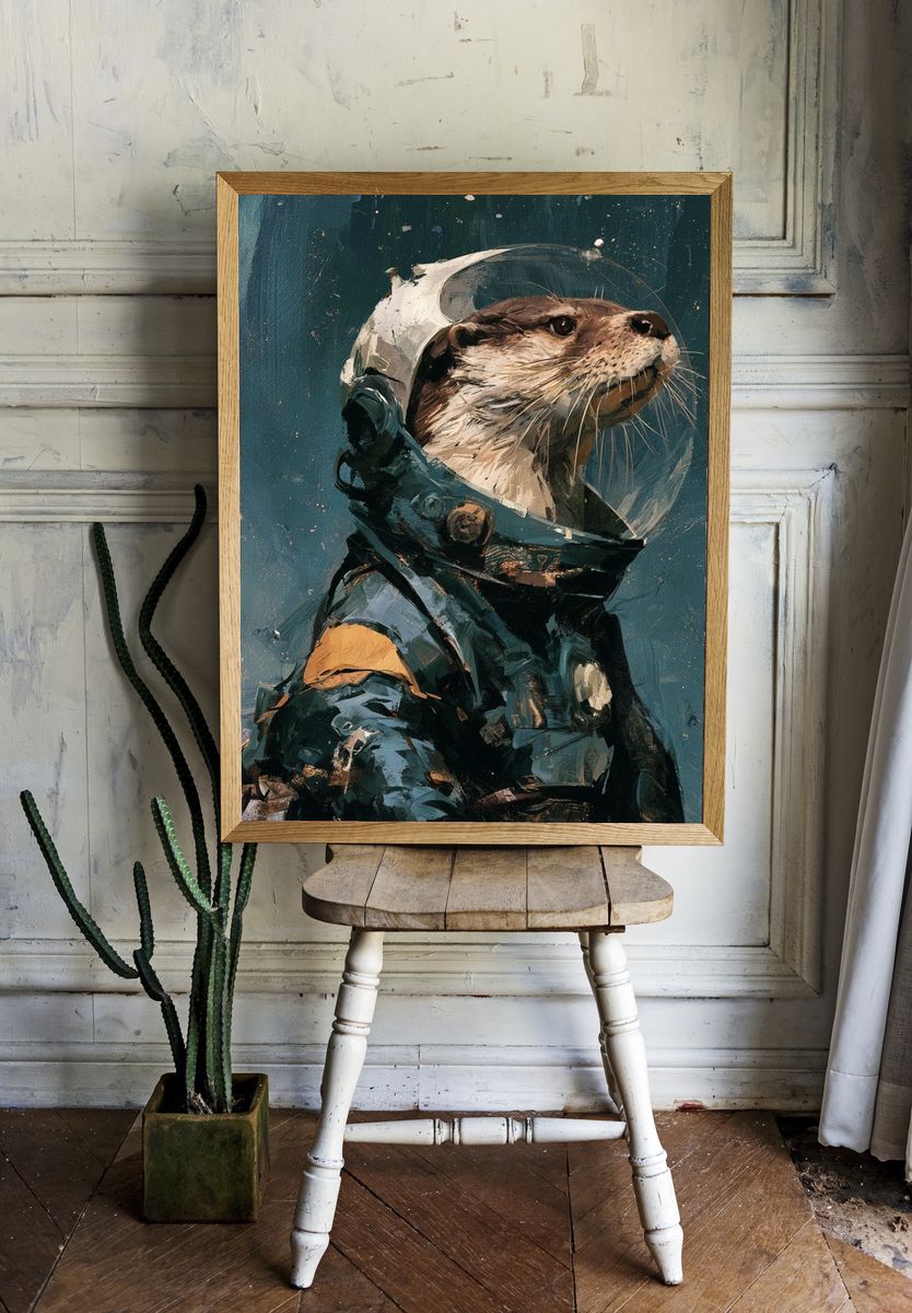 Astronaut Otter Illustration Poster. — room view 1