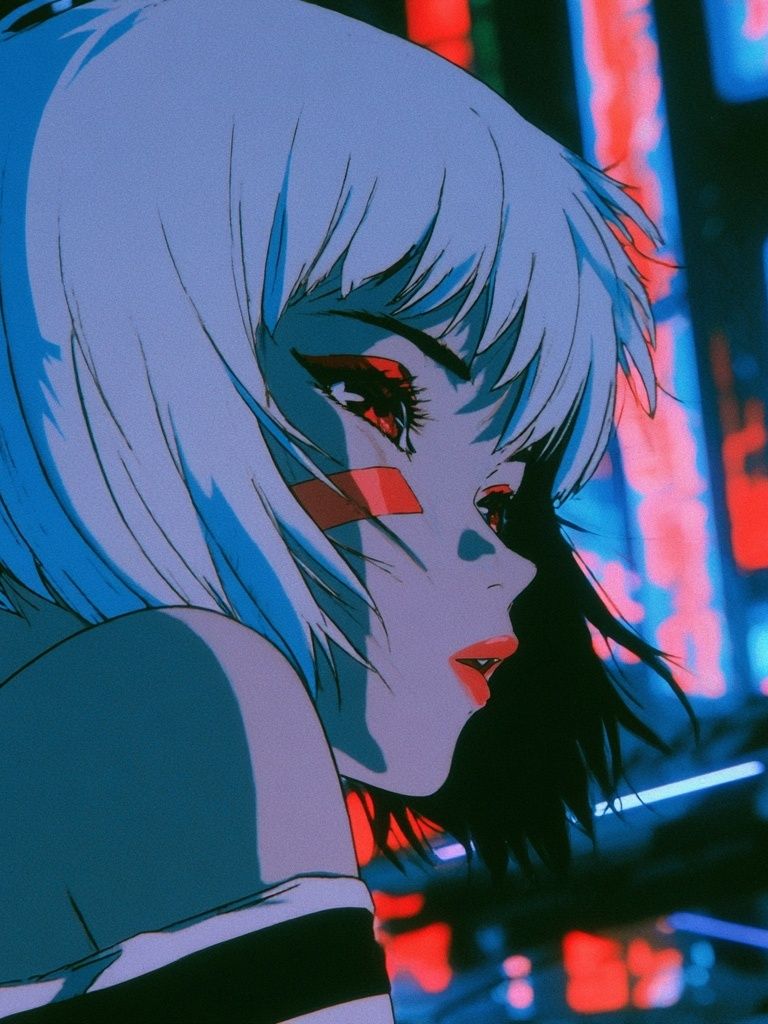 Neon Anime Girl Portrait Poster. poster detail