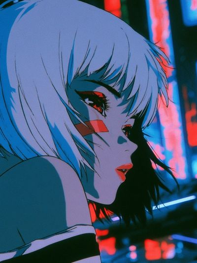Neon Anime Girl Portrait Poster.