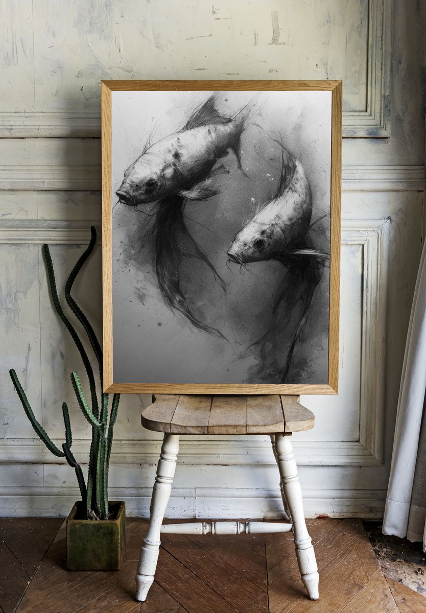Koi Fish Sketch Poster. — room view 1