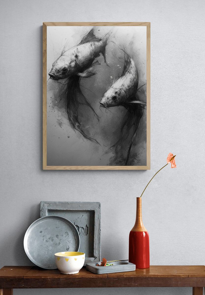 Koi Fish Sketch Poster. — room view 3