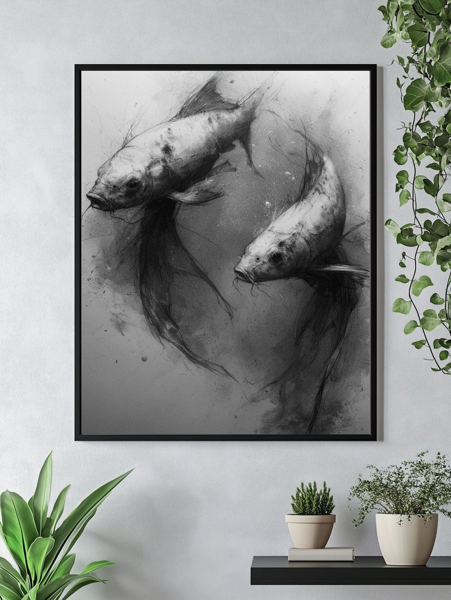 Koi Fish Sketch Poster. — room view 4