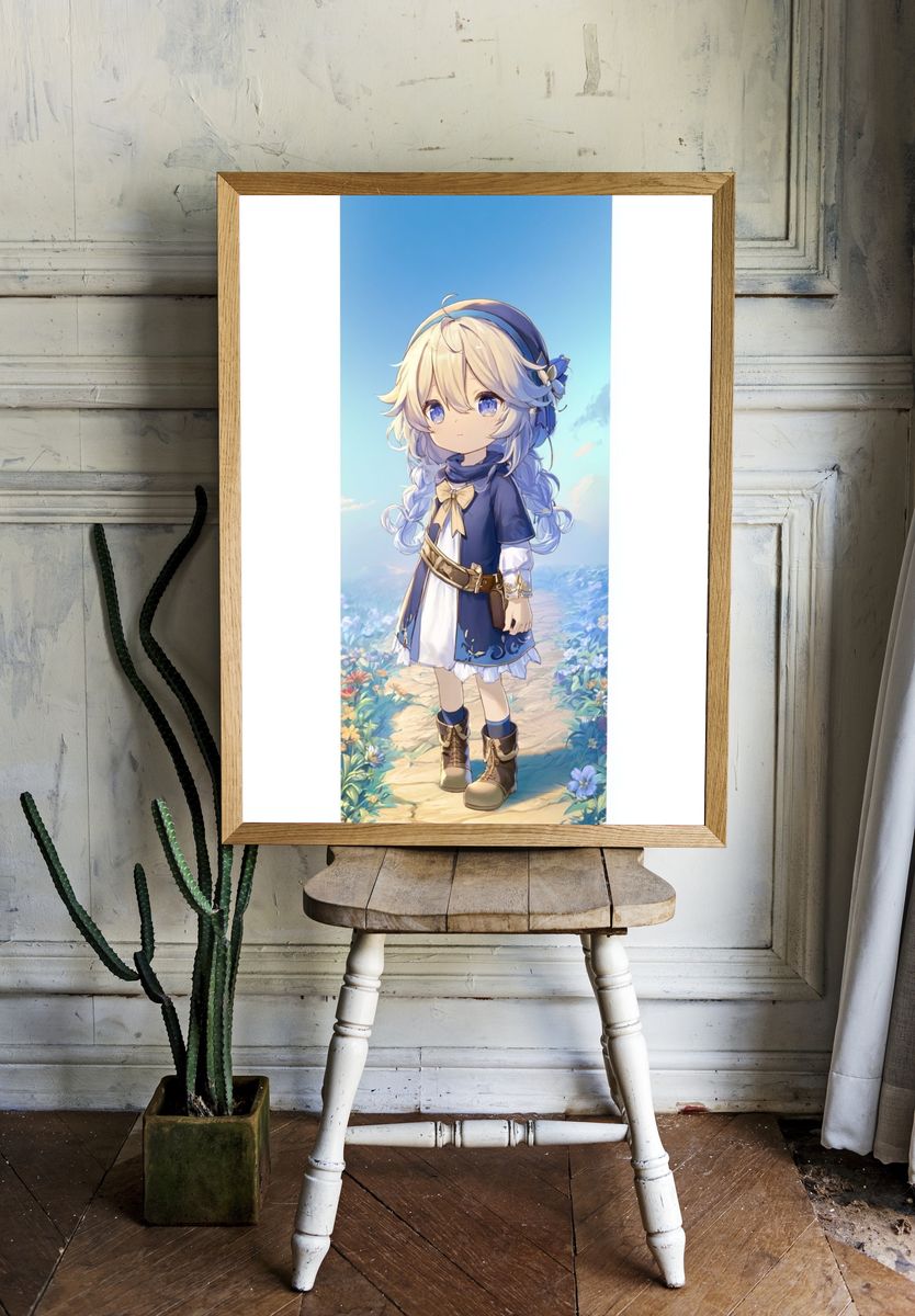 Blue-Haired Anime Girl Poster. — room view 1