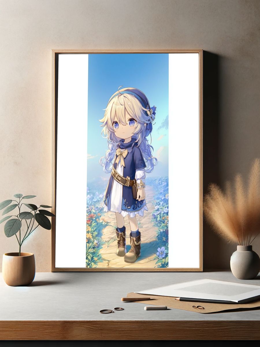 Blue-Haired Anime Girl Poster. — room view 2
