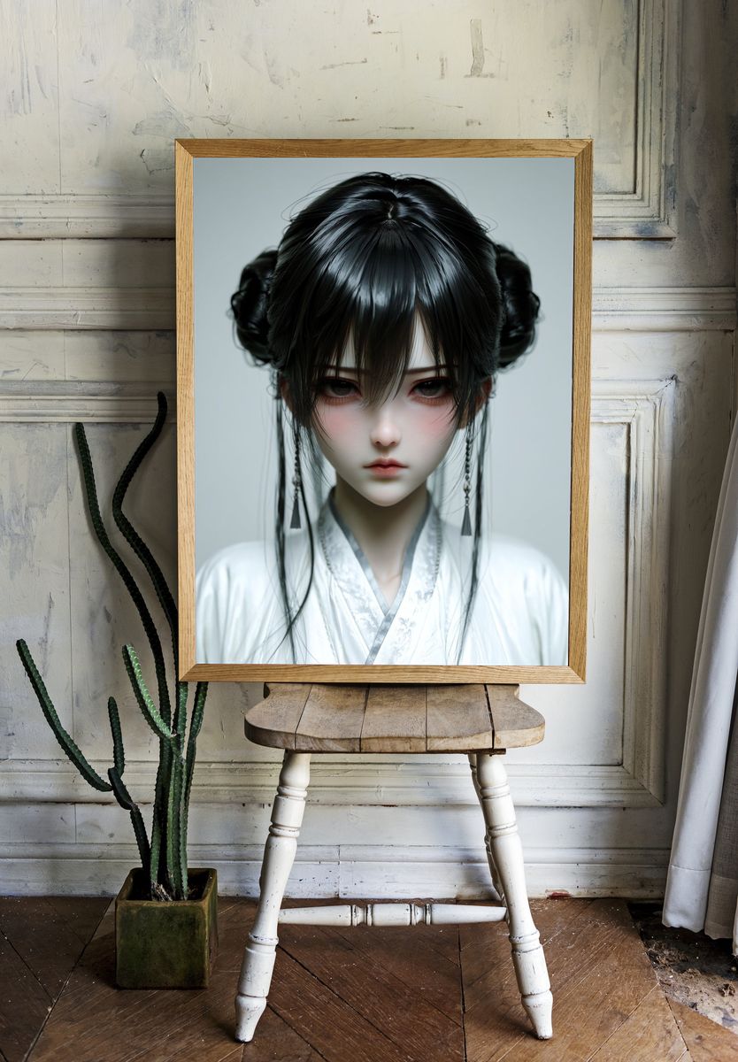 Gothic Anime Portrait Print. room preview