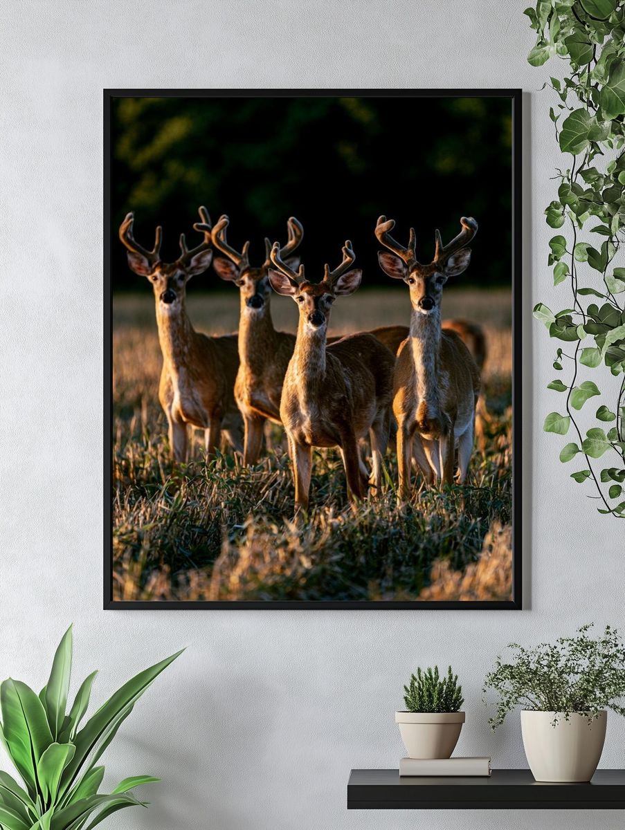 Deer in Golden Field Photography Poster. — room view 4