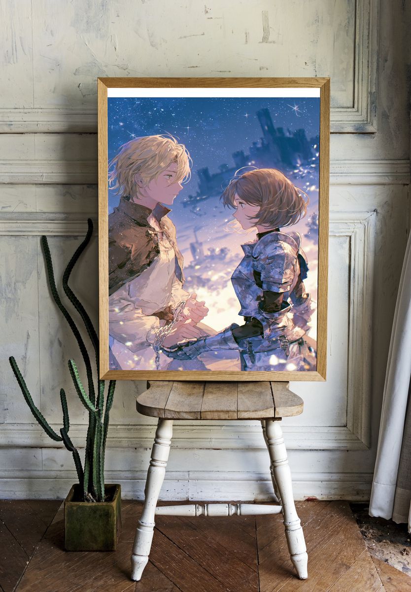 Starry Anime Lovers Illustration Poster. room preview