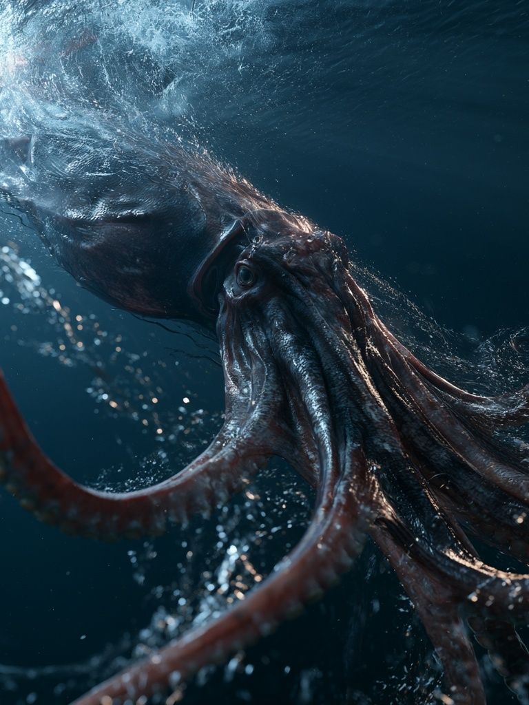 Giant Squid Underwater Photography Poster. poster detail