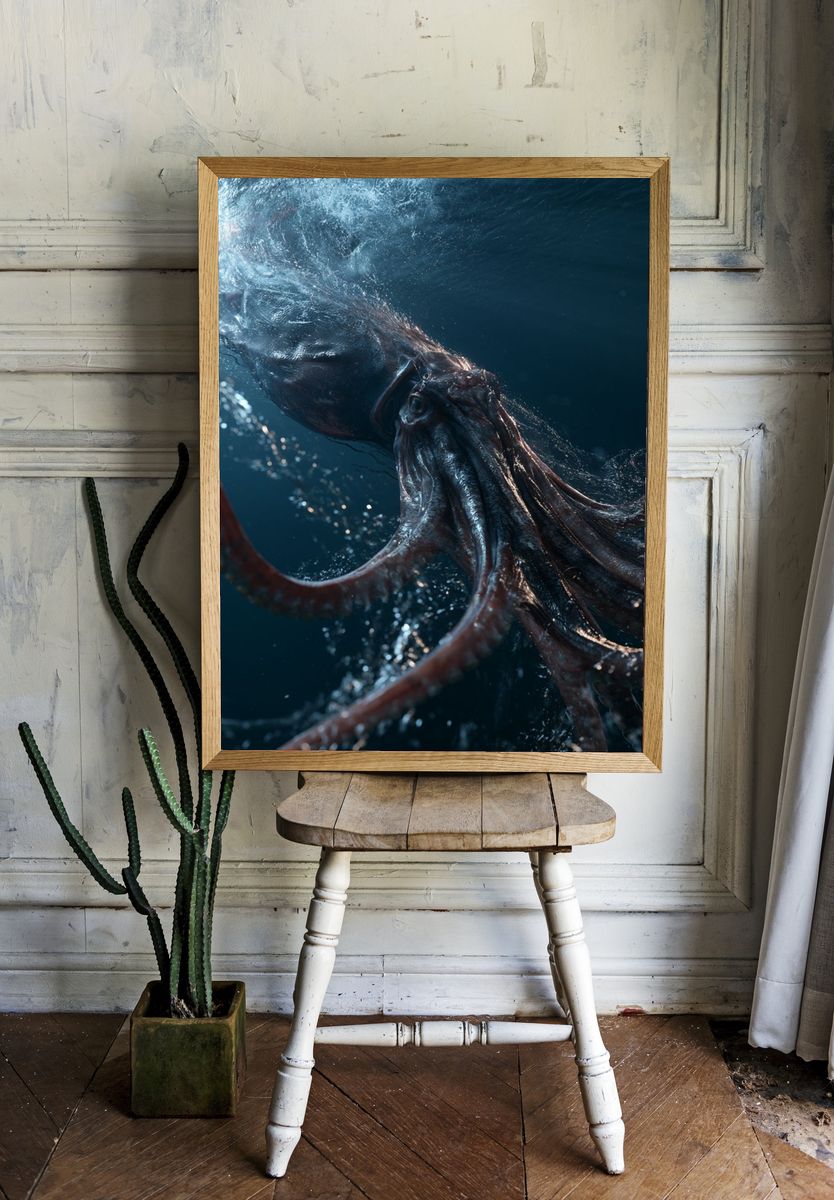 Giant Squid Underwater Photography Poster. — room view 1