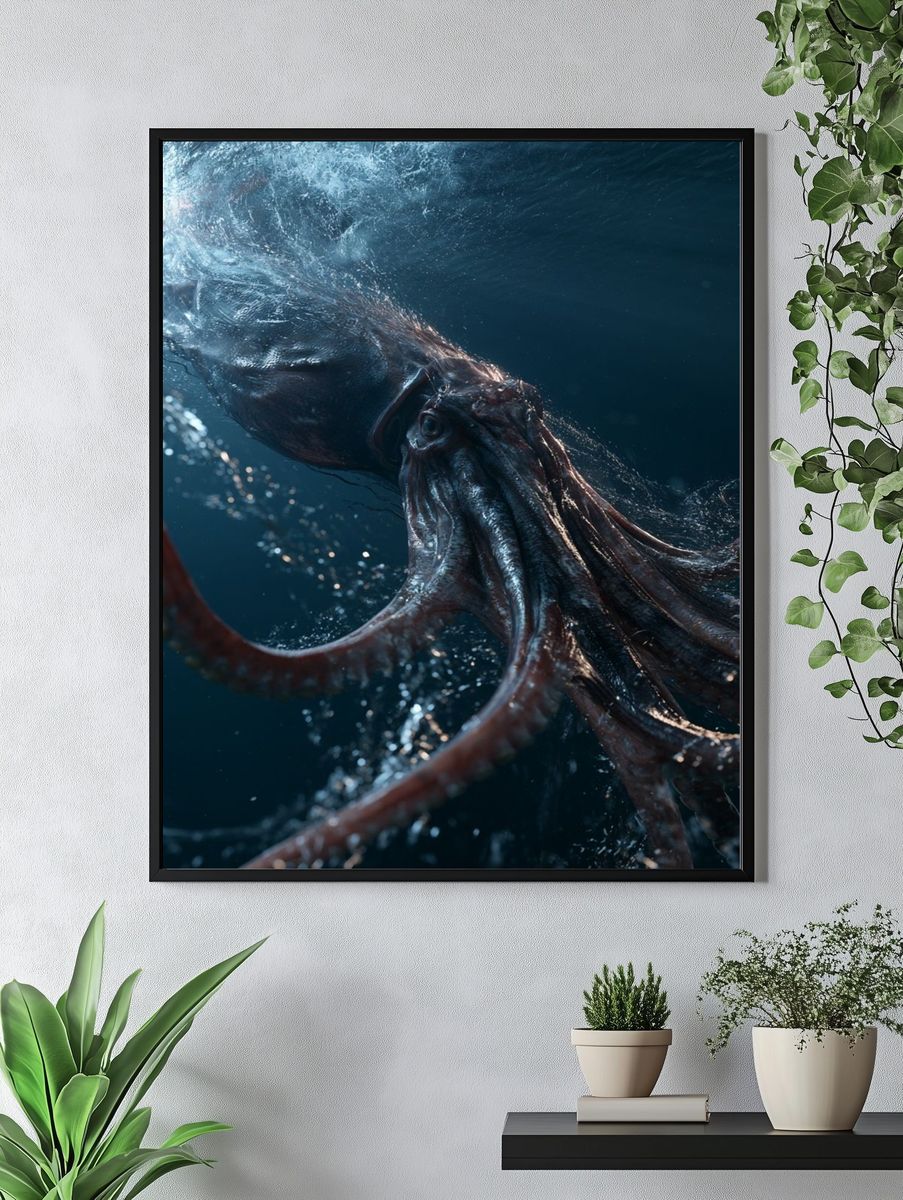 Giant Squid Underwater Photography Poster. — room view 4