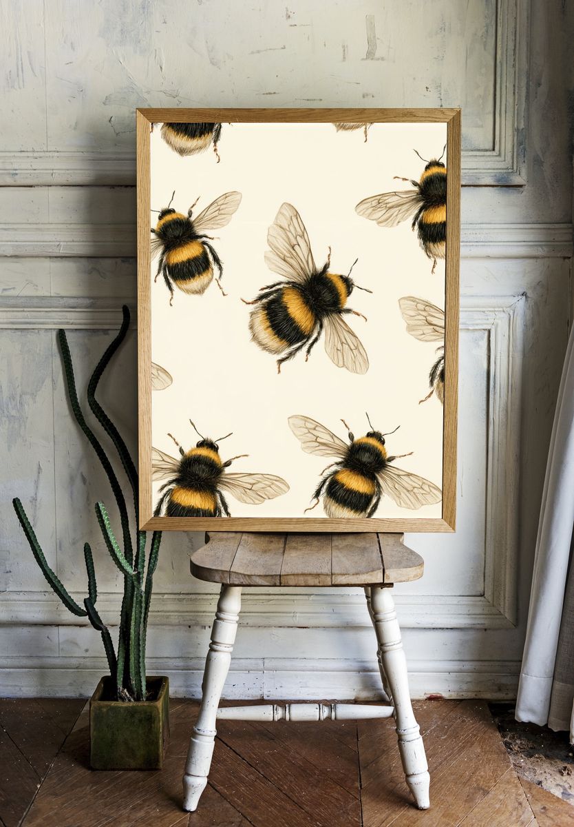 Bumblebee Pattern Illustration Poster. — room view 1