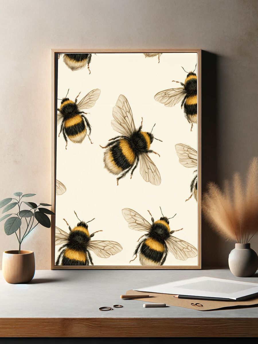 Bumblebee Pattern Illustration Poster. — room view 2
