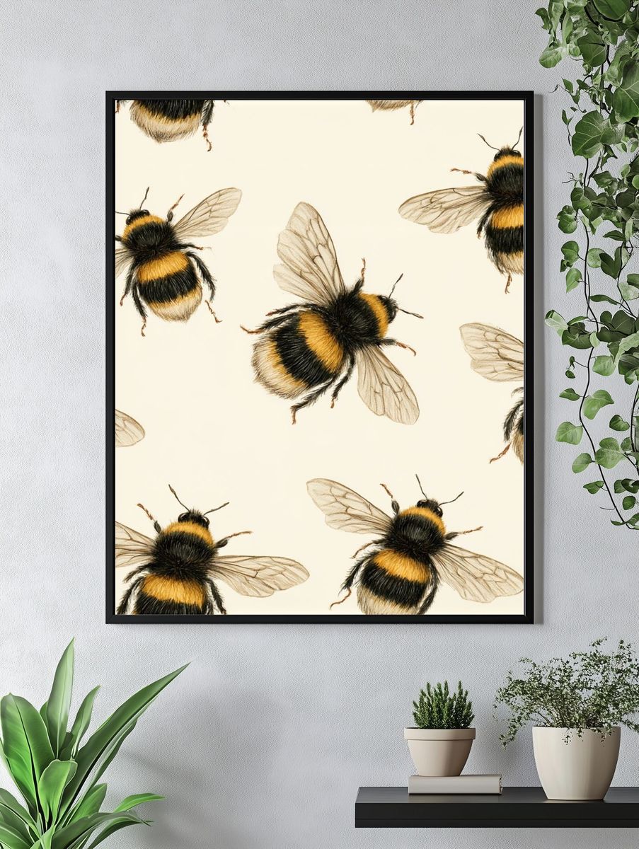 Bumblebee Pattern Illustration Poster. — room view 4