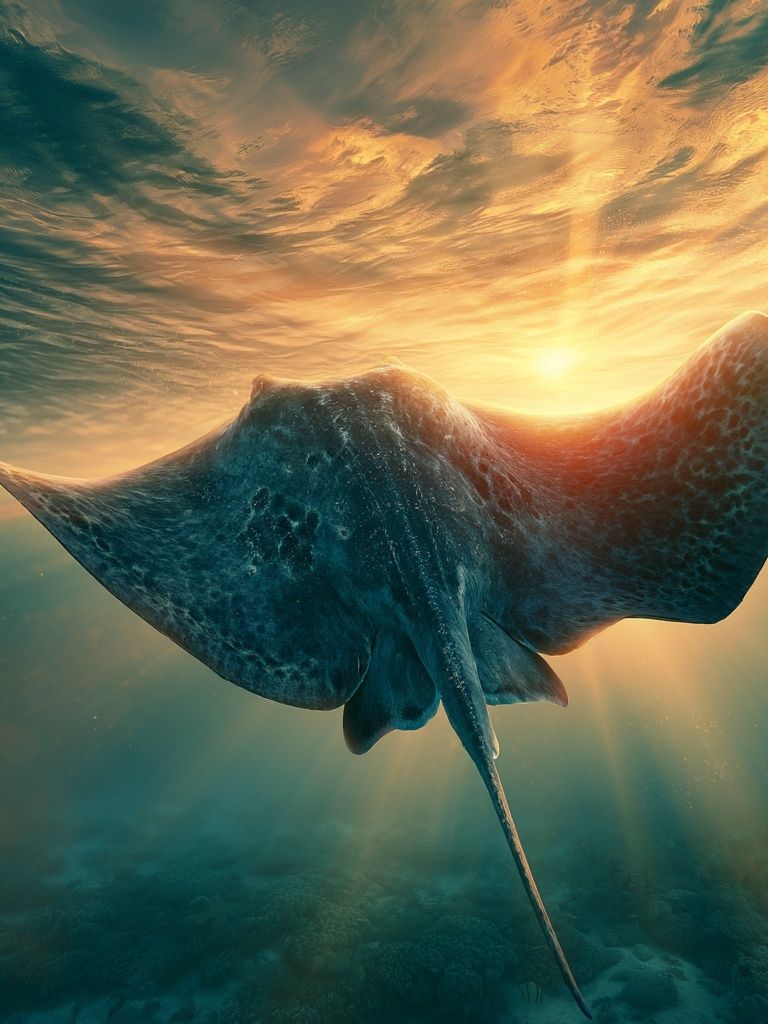 Sunlit Stingray Underwater Poster. poster detail