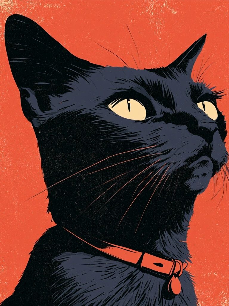 Black Cat Portrait Illustration Poster. poster detail