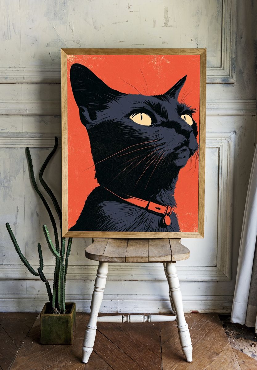 Black Cat Portrait Illustration Poster. room preview