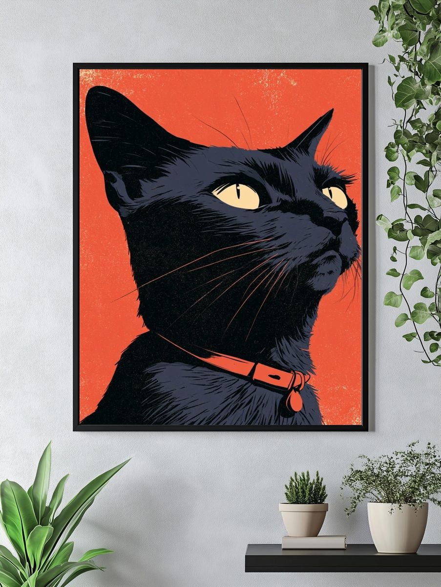 Black Cat Portrait Illustration Poster. — room view 4