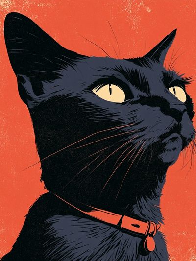 Black Cat Portrait Illustration Poster. poster
