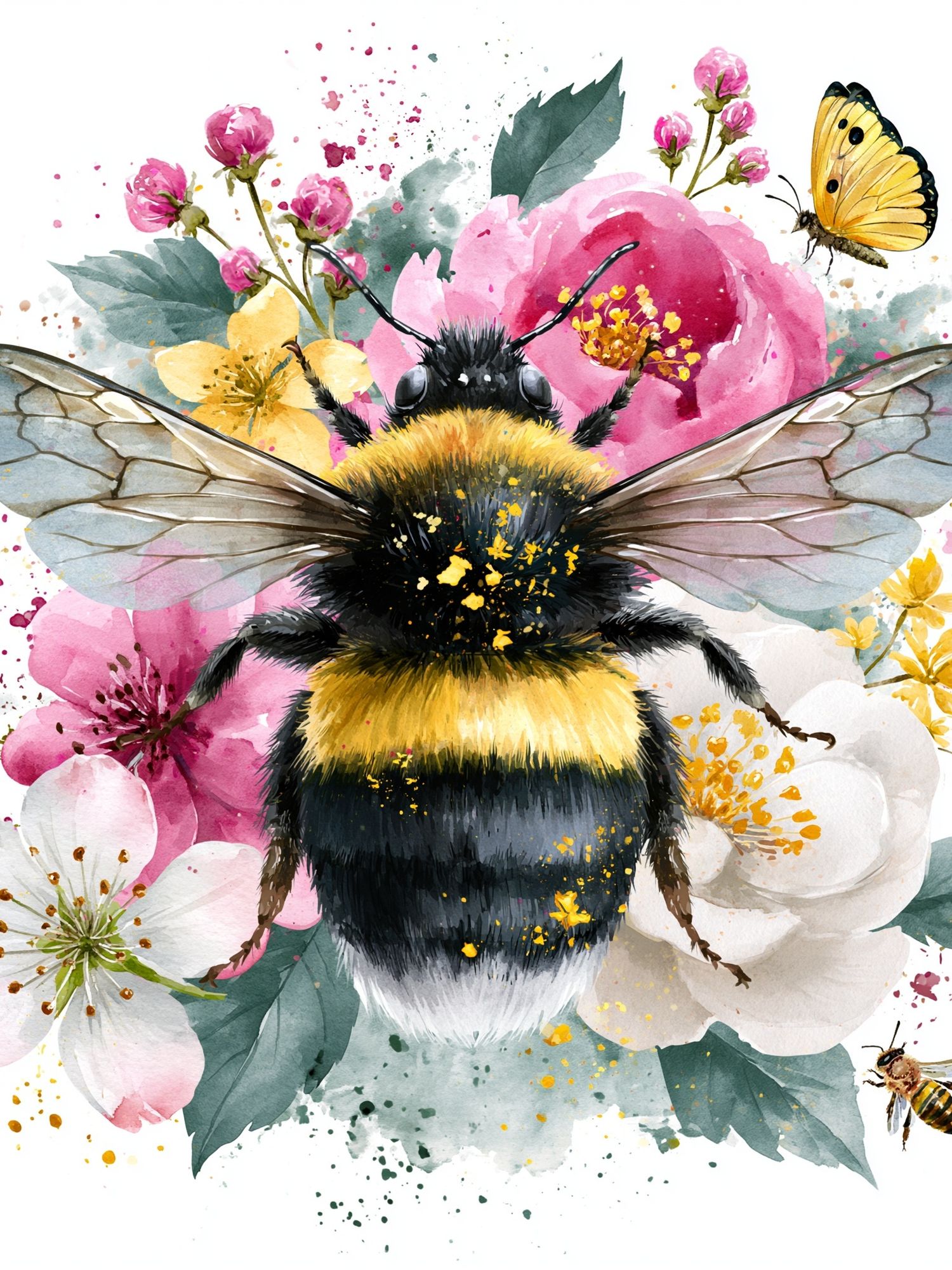 Bumblebee Blossom Watercolor Poster. poster detail