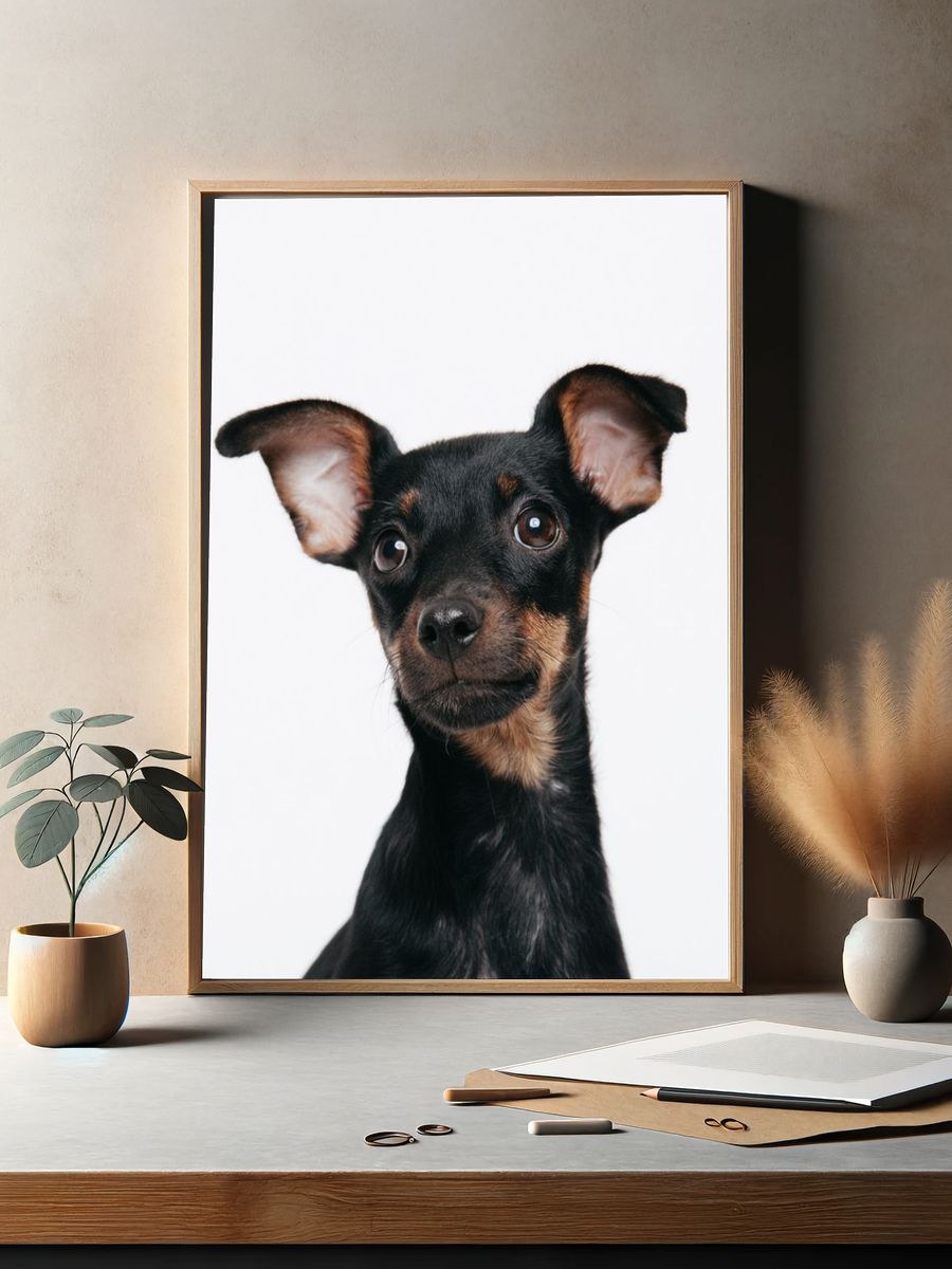 Curious Puppy Portrait Print. — room view 2