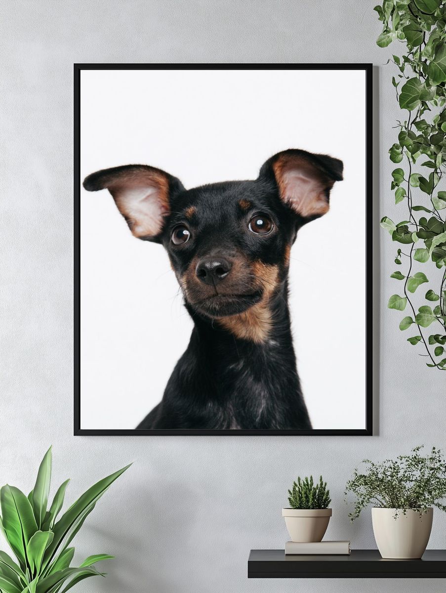 Curious Puppy Portrait Print. — room view 4