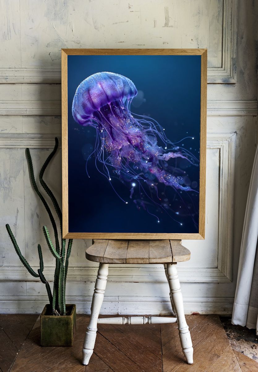Glowing Jellyfish Digital Art Poster room preview