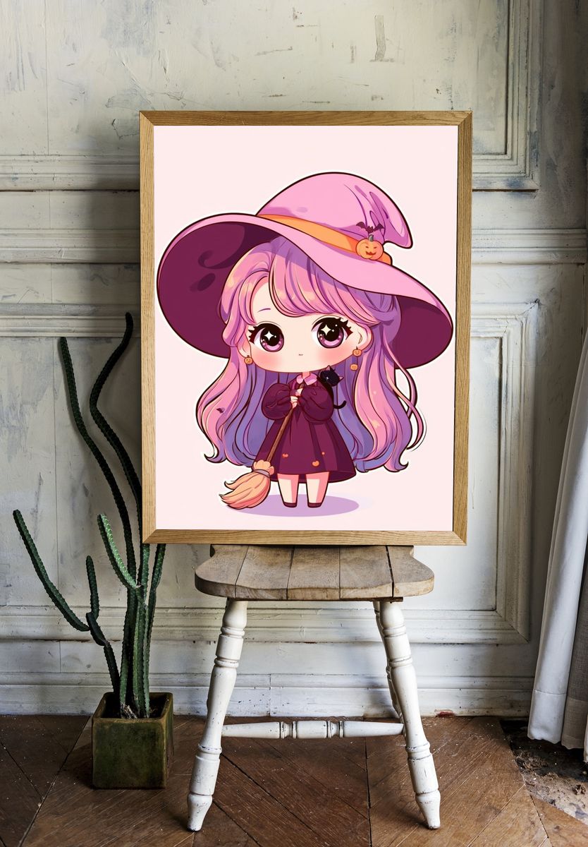 Cute Witch Girl Illustration Poster. — room view 1