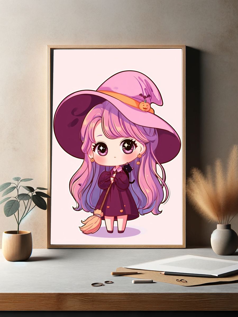 Cute Witch Girl Illustration Poster. — room view 2