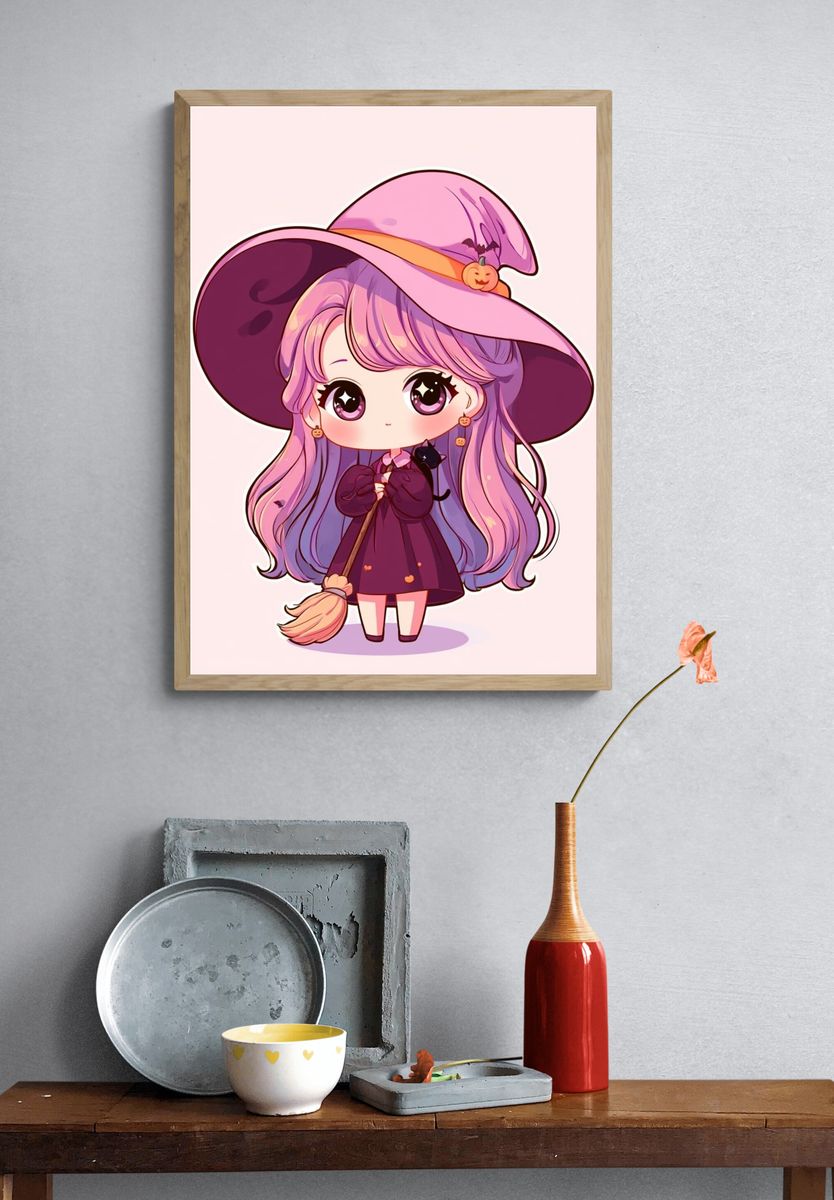 Cute Witch Girl Illustration Poster. — room view 3