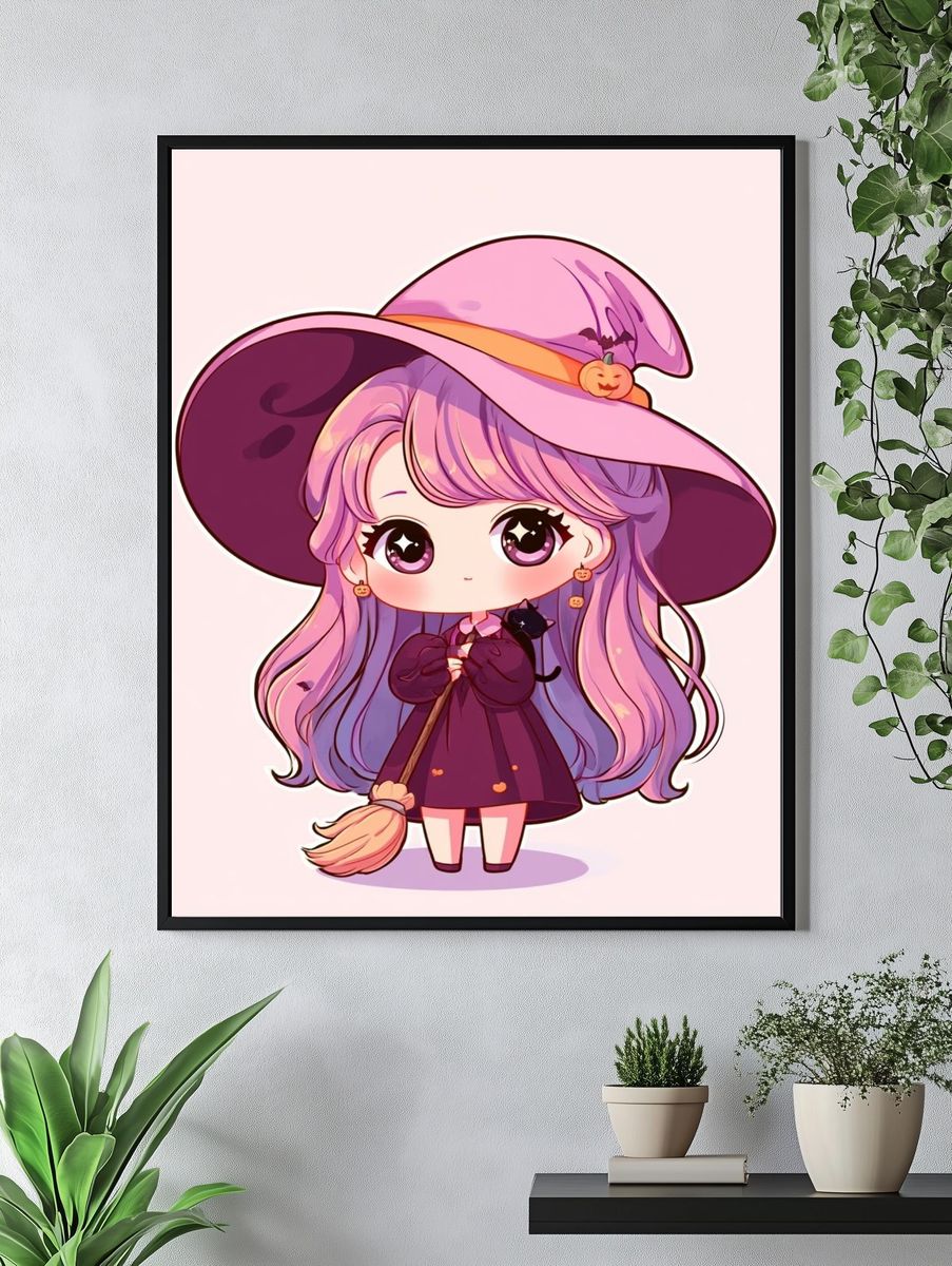 Cute Witch Girl Illustration Poster. — room view 4