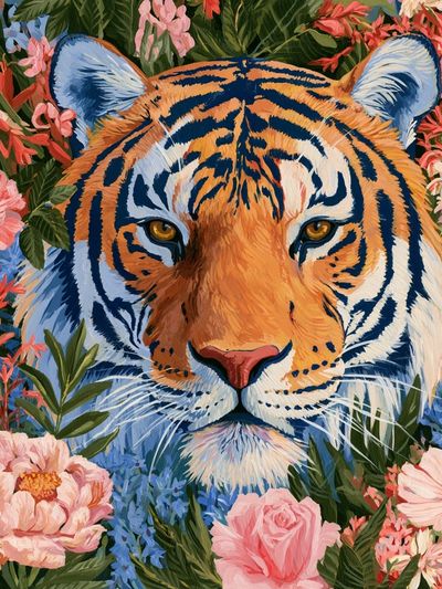 Tiger in Bloom Illustration Poster.