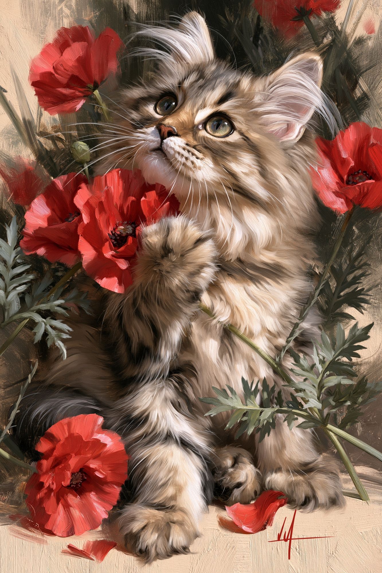 Floral Cat Portrait Illustration Poster. poster — animals art