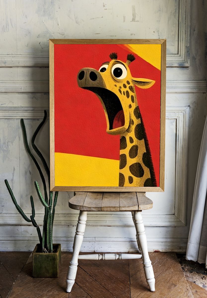 Surprised Giraffe Cartoon Print. — room view 1