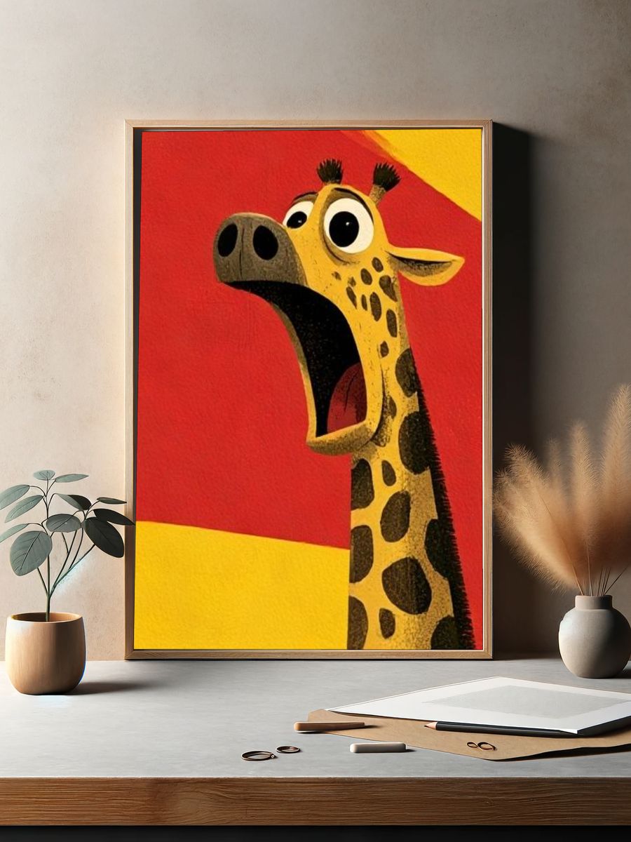 Surprised Giraffe Cartoon Print. — room view 2