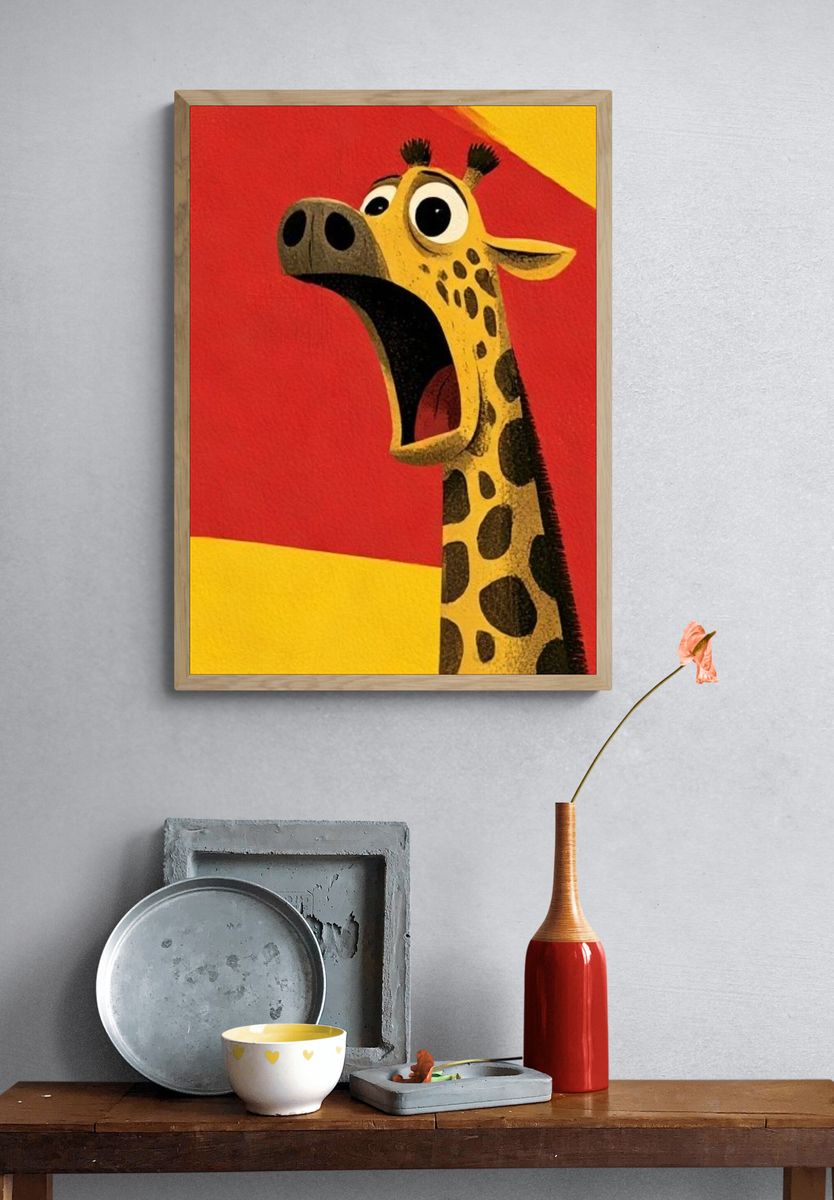 Surprised Giraffe Cartoon Print. — room view 3