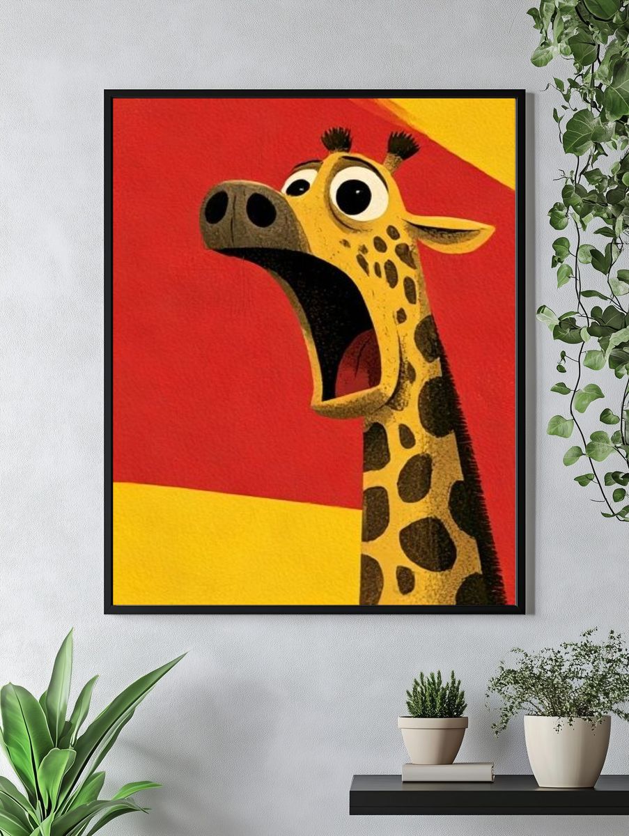 Surprised Giraffe Cartoon Print. — room view 4