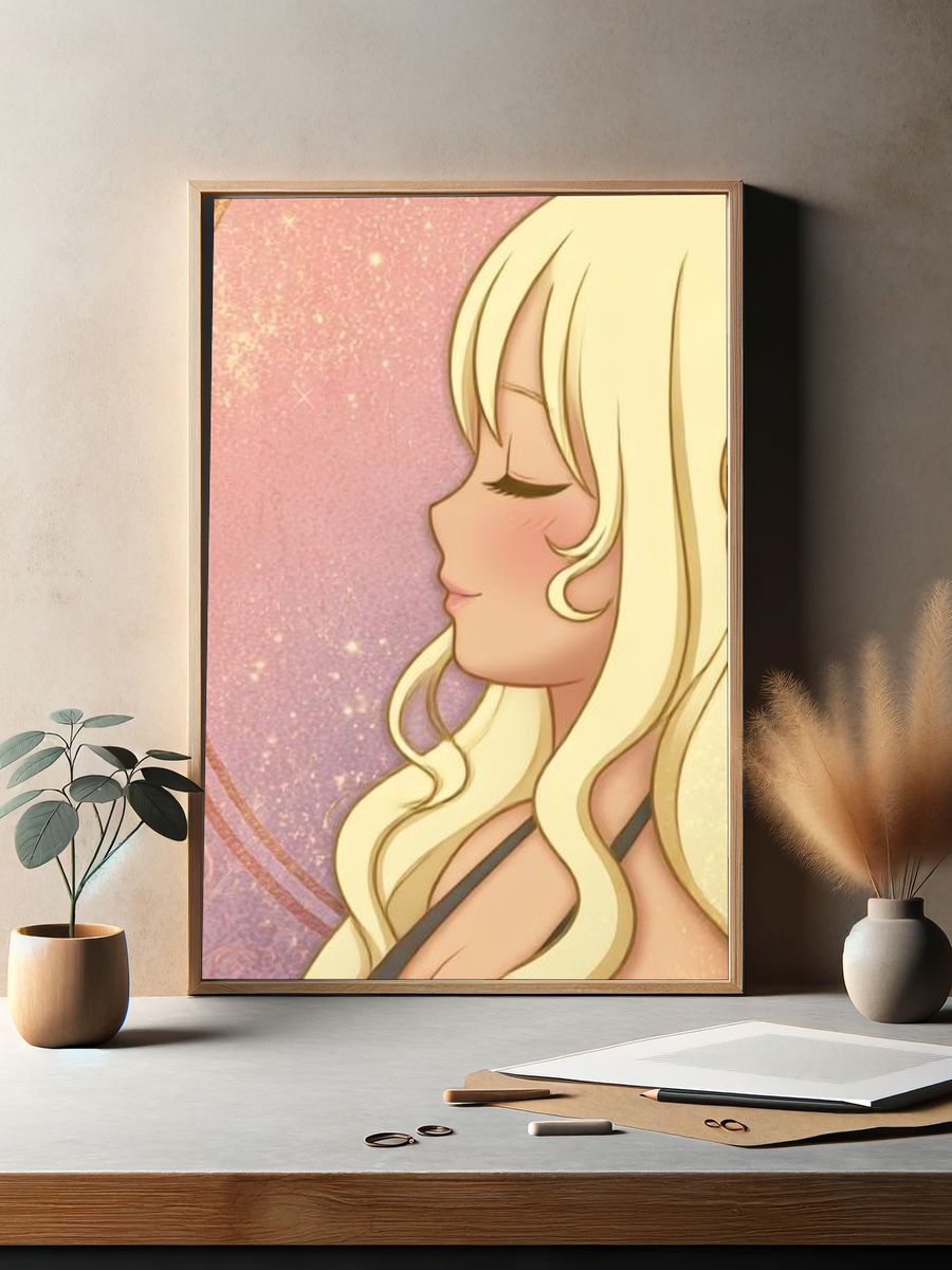 Blonde Anime Portrait Poster. — room view 2